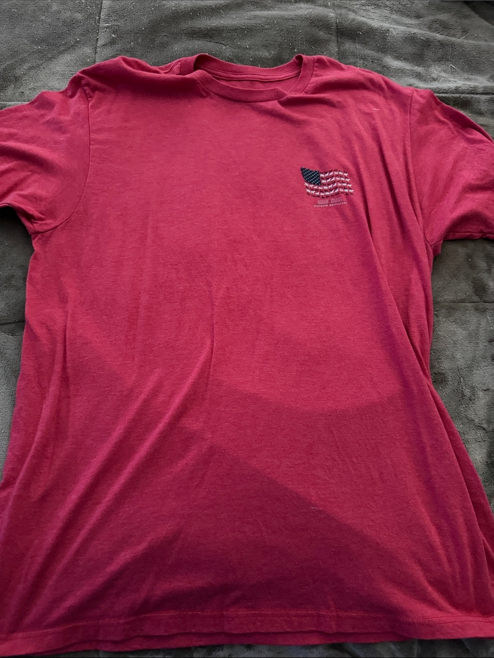 Men's Burgundy Short-Sleeve Tee with Small Flag Graphic
